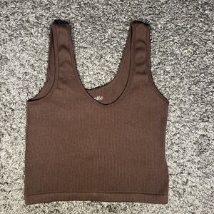 Suzette Brown V-Neck Ribbed Crop Top Size S/M